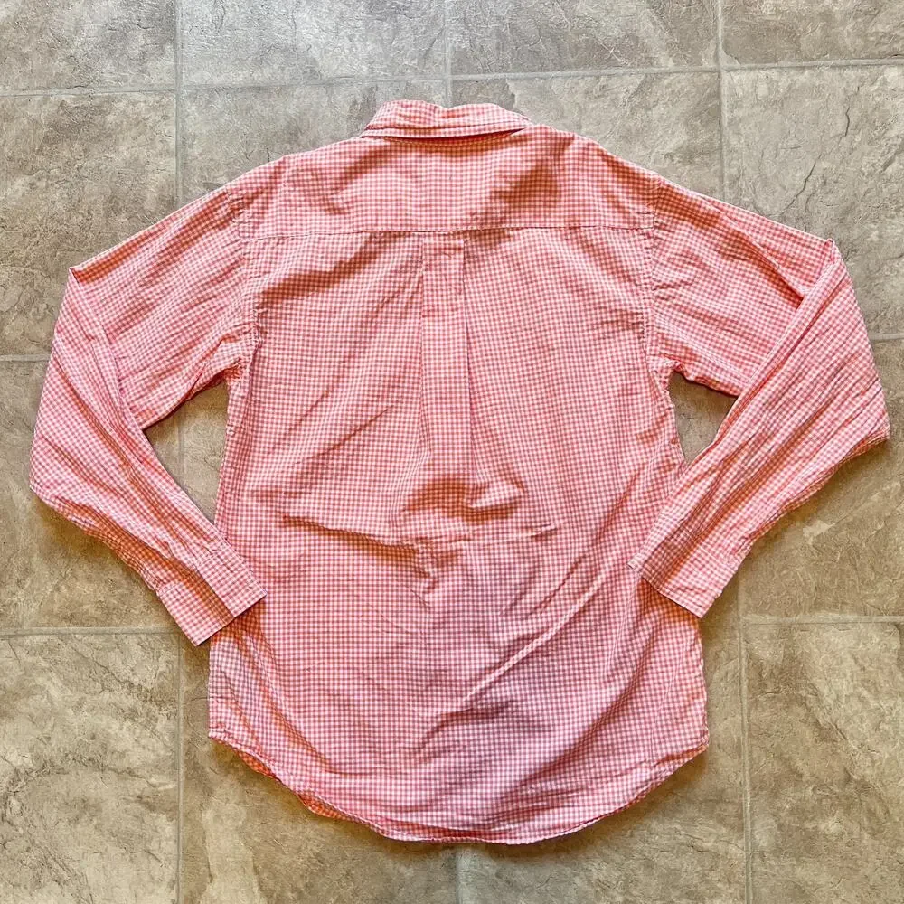 Vtg Y2K Ralph Lauren Boys Button-down M (12/14) Orange Gingham Preppy Classic